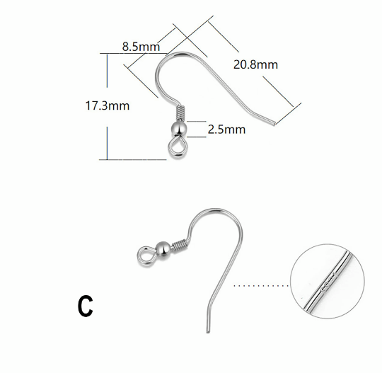 0.7 wire diameter Sterling Silver Earring Hooks|Earring Wires|Hypoallergenic 925 Hallmark Ear Wires French Fish Hooks for Earrings