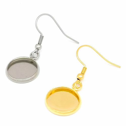 Ear Wire Hook Setting,Cabochon Setting Stainless Steel Dangle Round Trays Base for DIY Craft, Jewelry Making Supplies and Earring Finding