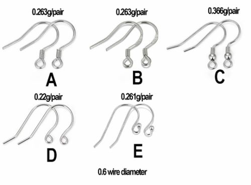 0.6 wire diameter Sterling Silver Earring Hooks|Earring Wires|Hypoallergenic 925 Hallmark Ear Wires French Fish Hooks for Earrings
