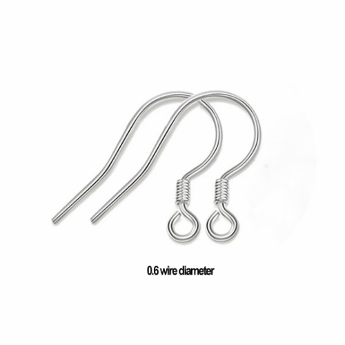 0.6 wire diameter Sterling Silver Earring Hooks|Earring Wires|Hypoallergenic 925 Hallmark Ear Wires French Fish Hooks for Earrings
