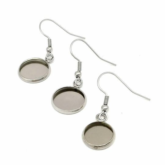 Ear Wire Hook Setting,Cabochon Setting Stainless Steel Dangle Round Trays Base for DIY Craft, Jewelry Making Supplies and Earring Finding