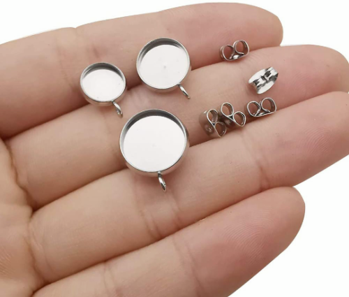 Ear Wire Hook Setting,Cabochon Setting Stainless Steel Dangle Round Trays Base for DIY Craft, Jewelry Making Supplies and Earring Finding