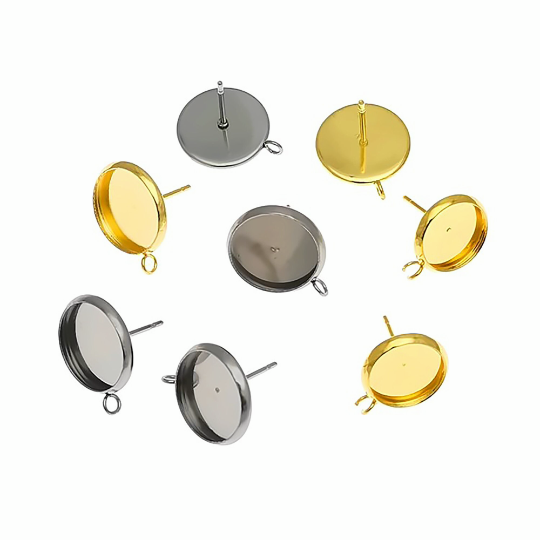 Ear Wire Hook Setting,Cabochon Setting Stainless Steel Dangle Round Trays Base for DIY Craft, Jewelry Making Supplies and Earring Finding