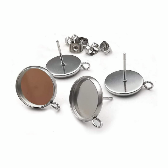 Ear Wire Hook Setting,Cabochon Setting Stainless Steel Dangle Round Trays Base for DIY Craft, Jewelry Making Supplies and Earring Finding