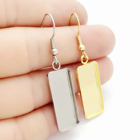 Ear Wire Hook Setting,Cabochon Setting Stainless Steel Dangle Rectangle Trays Base for DIY Craft,Jewelry Making Supplies and Earring Finding