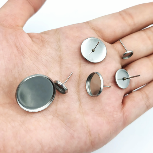 50Sets 304 16mm Blank Earring Studs|Stainless Steel Cabochon Setting Ear Stud with Earring Backs for Cabochon Resin DIY Earring Making