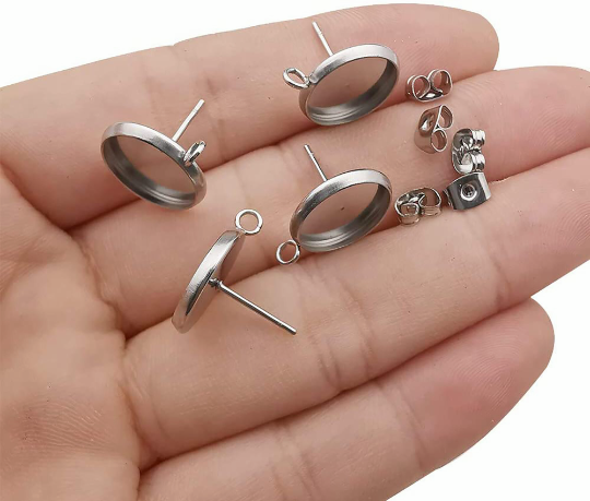 Ear Wire Hook Setting,Cabochon Setting Stainless Steel Dangle Round Trays Base for DIY Craft, Jewelry Making Supplies and Earring Finding