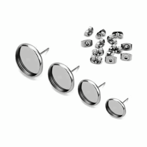 50Sets 304 16mm Blank Earring Studs|Stainless Steel Cabochon Setting Ear Stud with Earring Backs for Cabochon Resin DIY Earring Making