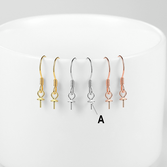 Sterling Silver Earring Hooks|Earring Wires|925 Sterling Silver Long Earring Hooks,Half Drilled Pearl Earring Findings