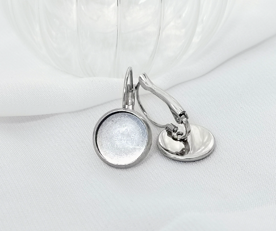 Ear Wire Hook Setting,Cabochon Setting Stainless Steel Dangle Round Trays Base for DIY Craft, Jewelry Making Supplies and Earring Finding
