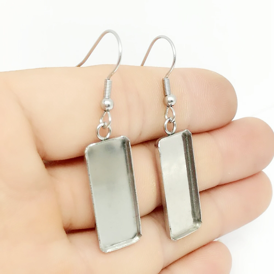 Ear Wire Hook Setting,Cabochon Setting Stainless Steel Dangle Rectangle Trays Base for DIY Craft,Jewelry Making Supplies and Earring Finding