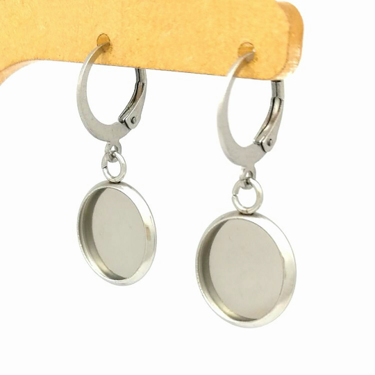 Ear Wire Hook Setting,Cabochon Setting Stainless Steel Dangle Round Trays Base for DIY Craft, Jewelry Making Supplies and Earring Finding