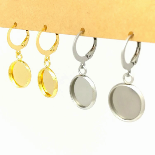 Ear Wire Hook Setting,Cabochon Setting Stainless Steel Dangle Round Trays Base for DIY Craft, Jewelry Making Supplies and Earring Finding