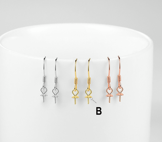 Sterling Silver Earring Hooks|Earring Wires|925 Sterling Silver Long Earring Hooks,Half Drilled Pearl Earring Findings