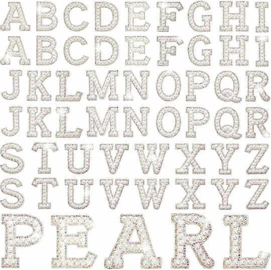 6/12 Rhinestone Iron On Patch White Pearl Bling Rhinestone Letter Patch, 1.8  Glitter Alphabet Applique Rhinestone Letter