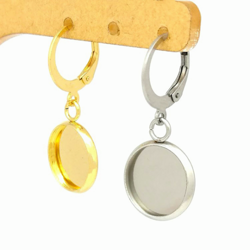 Ear Wire Hook Setting,Cabochon Setting Stainless Steel Dangle Round Trays Base for DIY Craft, Jewelry Making Supplies and Earring Finding