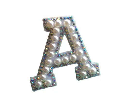 6/12 Rhinestone Iron On Patch White Pearl Bling Rhinestone Letter Patch, 1.8  Glitter Alphabet Applique Rhinestone Letter