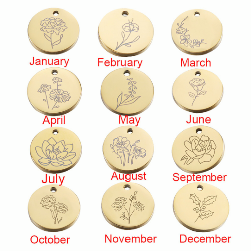 10pcs 1.5mm Thick Birth Flower Charms|Birth Month Flower Pendant|304 Stainless Steel Floral Flower Tag Charm|New Mom Personalized Gift