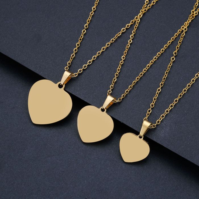 Laser Engravable Heart Pendant With 45cm chain,Coin Stamping Blanks Disc Tags Plate Pendant for Necklace,Personalized disc