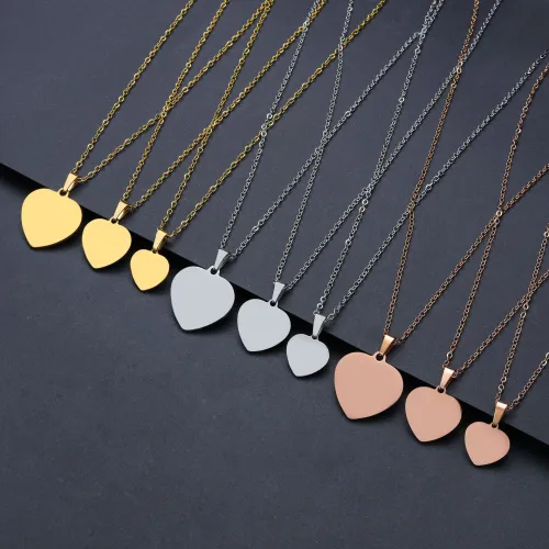 Laser Engravable Heart Pendant With 45cm chain,Coin Stamping Blanks Disc Tags Plate Pendant for Necklace,Personalized disc