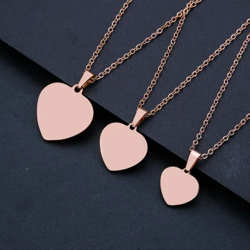 Laser Engravable Heart Pendant With 45cm chain,Coin Stamping Blanks Disc Tags Plate Pendant for Necklace,Personalized disc