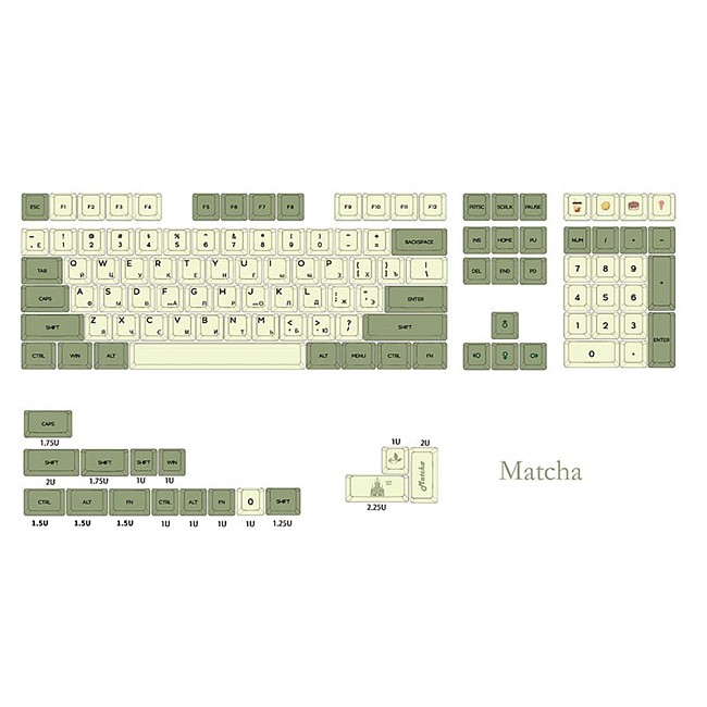 124pcs Matcha Keycap Sets Dye Sub PBT with Puller for 61/64/87/96/104 Keys GH60 /RK61 /Annie Pro /Joke Custom Gaming Mechanical Keyboard