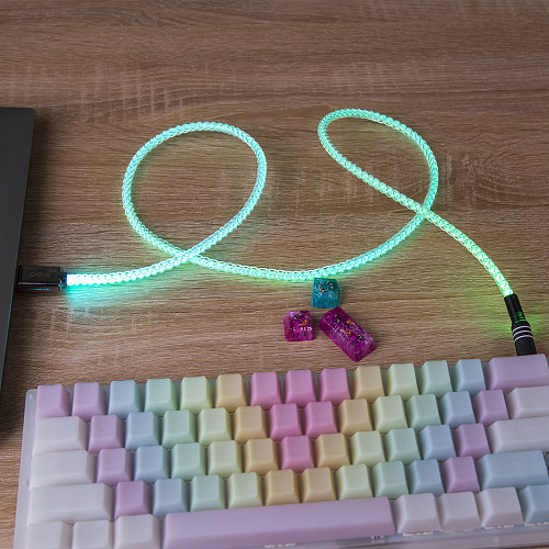 Keyboard Cable USB Type-C Coiled 1M Custom Handmade (RGB Lighting + DIY Cable) for Gaming Mechanical Keyboard