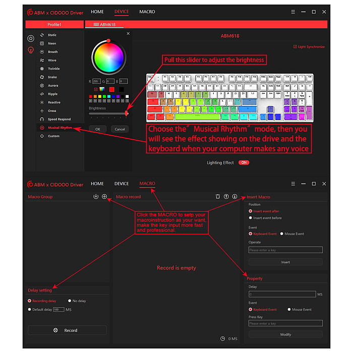 CIDOO ABM618 108-Key Mechanical Keyboard Red Switch RGB Light Pudding Keycaps