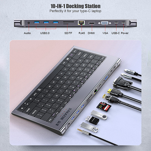 Keyboard Dock for Pro 13 Air USB-C Splitter Port Type-C Hub USB-C HUB Multi USB 3.0 HDMI Adapter 10-IN-1 Docking Station