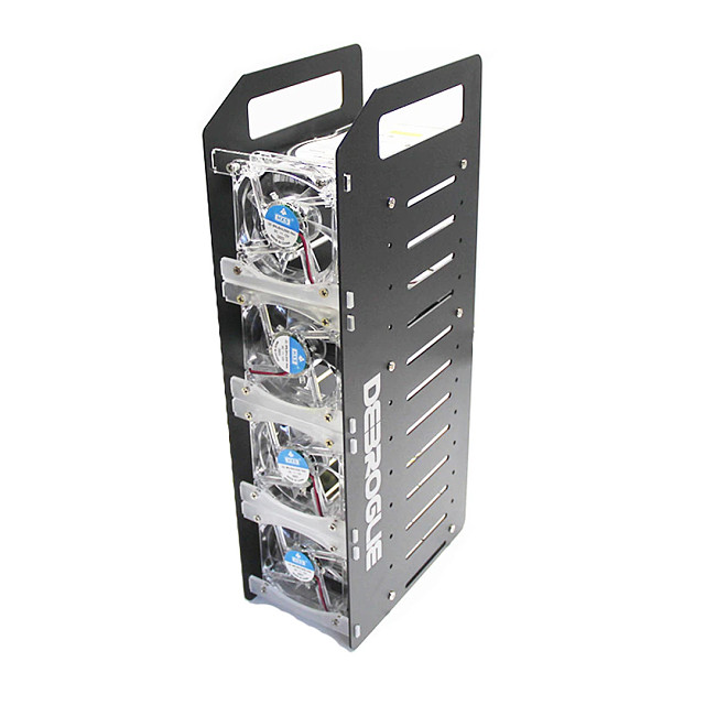 12 Tiers 3.5 Inches Cooling Hard Disk Holder Aluminum Alloy Frame Hard Disk Stand with 4 Fans