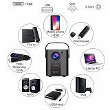 LED Projector Mini Portable Beamer WiFi Wireless Screen Mirroring 1080P Supported 170'' Display Compatible with Smartphone TV Box HDMI USB AV Theater