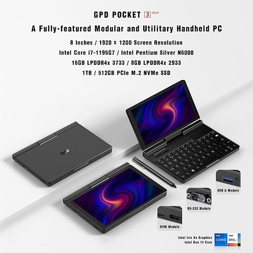 GPD Pocket 3 Gaming Handheld ​Console​ Portable ​Tablet Notebook 16GB LPDDR4 1TBssd (i7-1195G7)