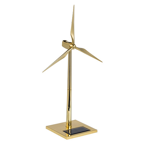 3D Metal Assembly Solar Powered Wind Turbine Model Golden Assembly Windmill