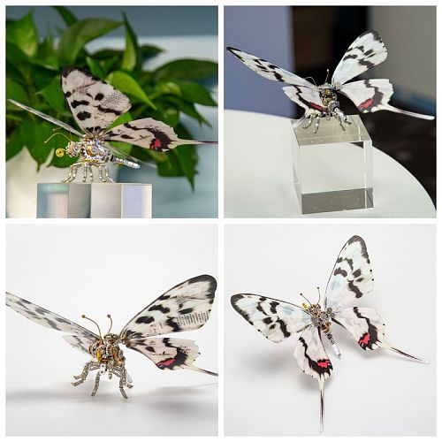 Steampunk 3D Metal Sericinus Montelus Grey Landscape Butterfly Model DIY Kits (150PCS+)