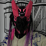 Future Punk Helmet Halloween Cosplay Mask Costume Headwear with LED Lights Hair Braid for Men