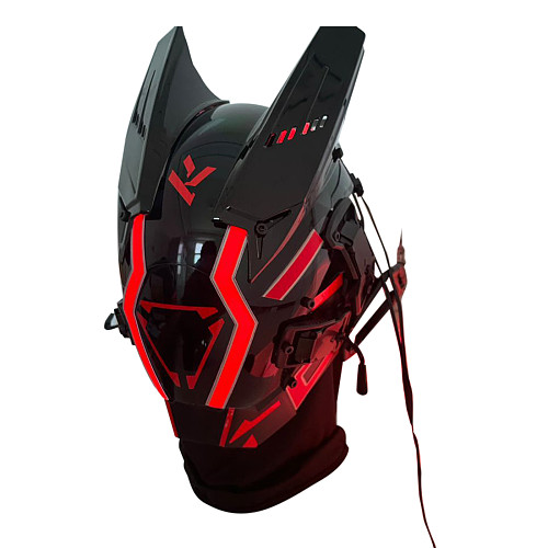 Future Punk Helmet Halloween Cosplay Mask Costume Headwear with LED for Men (Red)