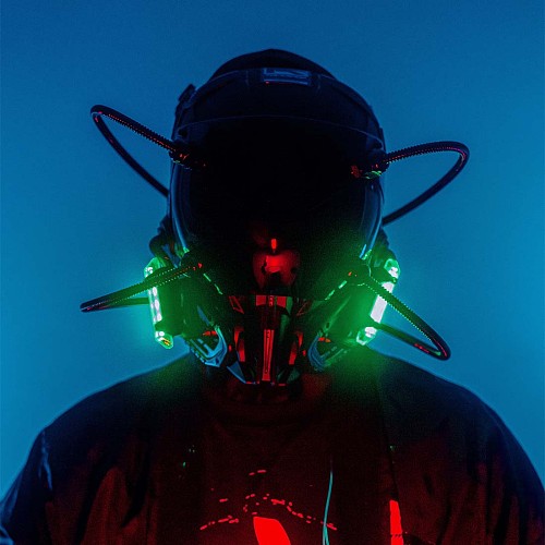 Future Punk Function Helmet Halloween Cosplay Mask Costume Headwear with LED Lights Decorative Pipes for Men