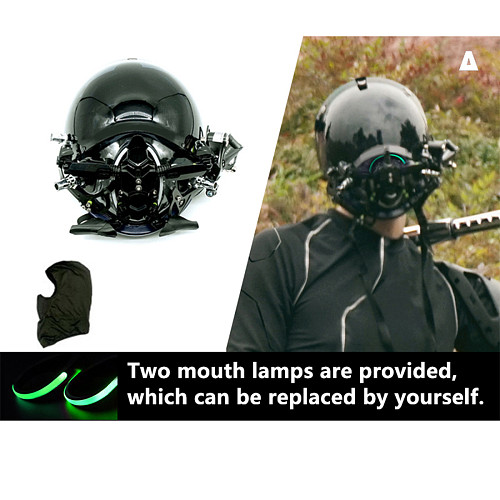 Future Punk Tech Helmet Halloween Cosplay Mask Costume Headwear with Light (Black)