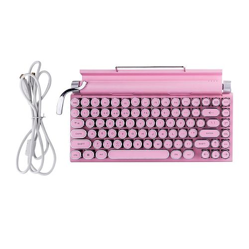 (Pink) Retro Typewriter Mechanical Keyboard Punk Keycaps Wired & Bluetooth Mobile Tablet MAC 84-Key Standard Gaming Keyboard US QWERTY Layout Red/Brown/Blue Switch