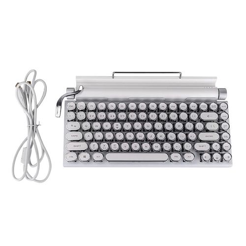 (White) Retro Typewriter Mechanical Keyboard Punk Keycaps Wired & Bluetooth Mobile Tablet MAC 84-Key Standard Gaming Keyboard US QWERTY Layout Red/Brown/Blue Switch