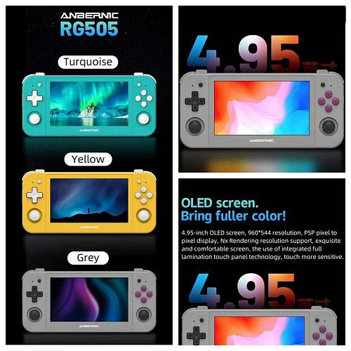 Latest Anbernic RG505 Handheld Game Console 4.95-inch OLED Touch Screen Android 12 Upgrade Version V1.18