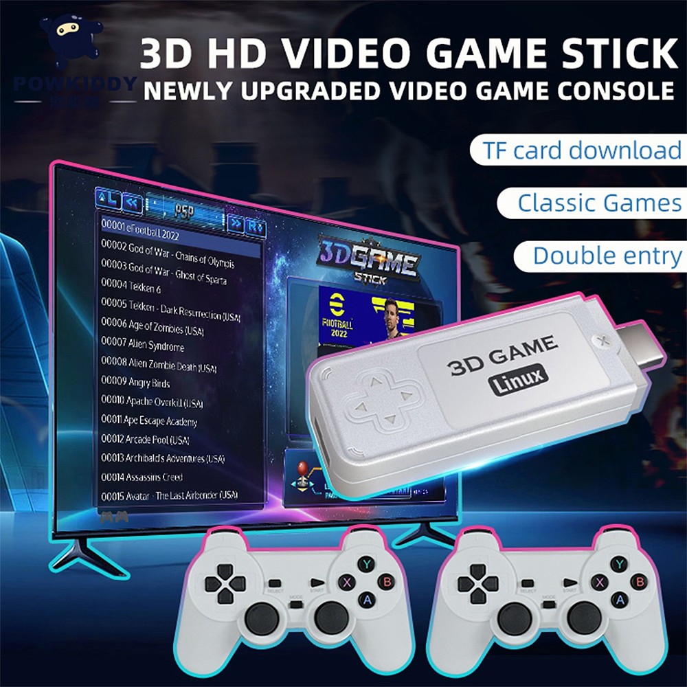 Powkiddy Y6 Game Stick HD 4K 2Player Wireless Controllers Combo