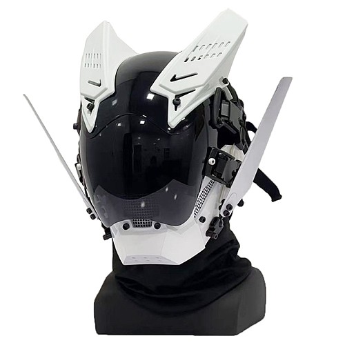 Future Punk Mask with DIY Electronic Screen Men Role Play Costume for Halloween Cosplay Party (White)