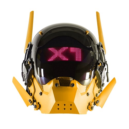 Future Punk Mask with DIY Electronic Screen Men Role Play Costume for Halloween Cosplay Party (Yellow)