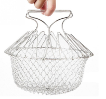 Foldable Steam Rinse Strain Fry French Chef Basket Magic Basket Mesh Basket Strainer Net