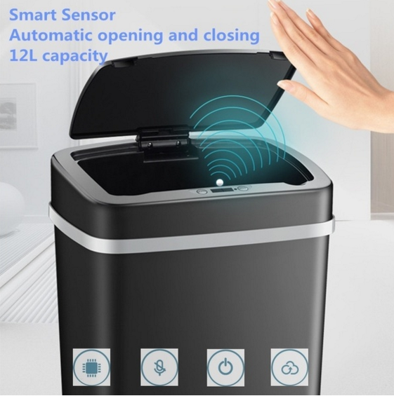 Touch-free Motion Sensor Bin Trash Can 12L Household Capacity Intellgence Trash Can
