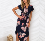 Sleeveless Floral Print Elegant Dress Drawstring Waist Slim Party Beach Maxi Dress