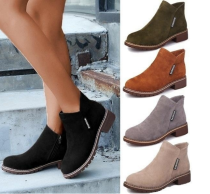 Women Martini  Boots Classic Zipper Ankle Boots Grind Crumbly Warm Plush Shoes