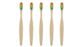 5 Pcs Bamboo Toothbrushes with Rainbow Bristles