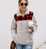 Woman's Fashion Plaid Pocket Long Sleeve Blouse